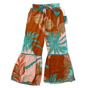 True Destinations Women Resort Flare Wide Leg Pant Coverup S Tropical Beach Boho